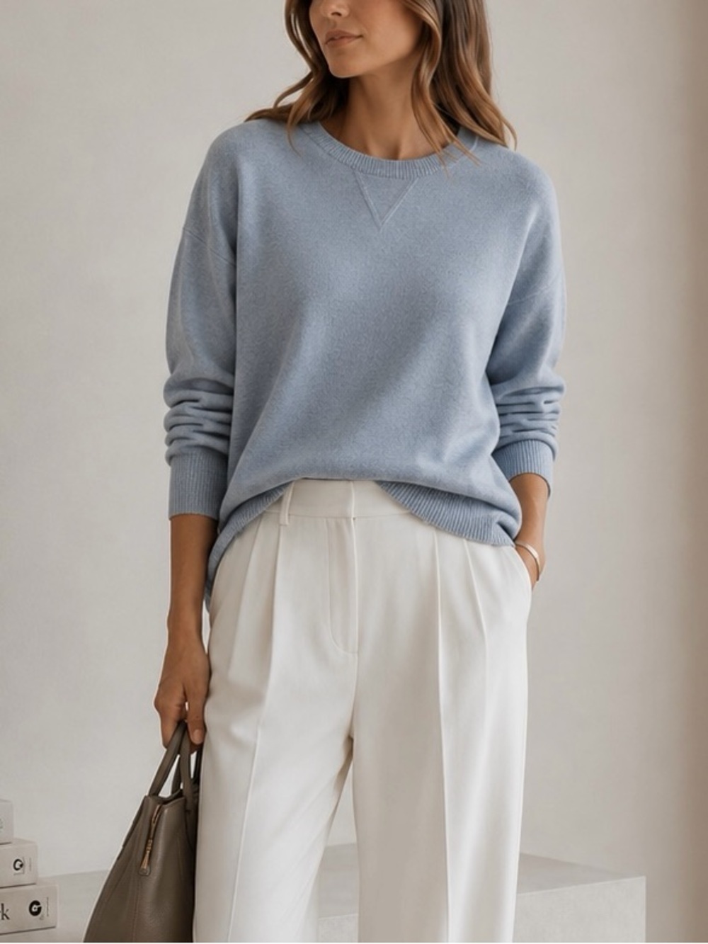 SABLYN Cashmere Sweater Size Medium Light Blue Crewneck